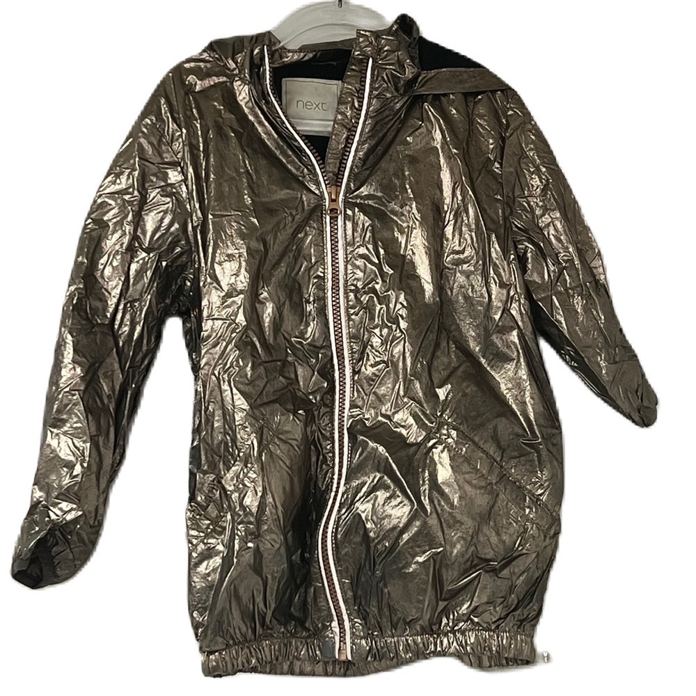 Next gold metallic girls windbreaker lightweight hooded raincoat size 5